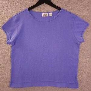 Vintage Chicos Design Shirt Womens 3 US XL Purple Blue Crew Neck Cap Sleeve Tee